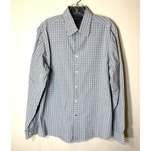 Ben Sherman Shirt Mens Large 16 34/35 Blue White Tattersall Check 100% Cotton